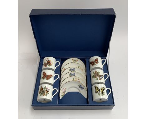 A cased set of six each Royal Worcester 'Butterflies' coffee cans and saucers 