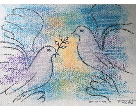 James Morgan - Acrylic paint with black pen on watercolour paper, 26cm x 34cm. Framed and glazed.

Drawing has been an import