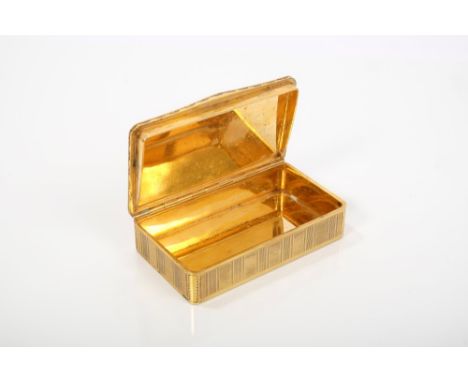 Fine quality 19th century yellow metal box of rectangular form, with striped engine-turned decoration, hinged cover and gilt 
