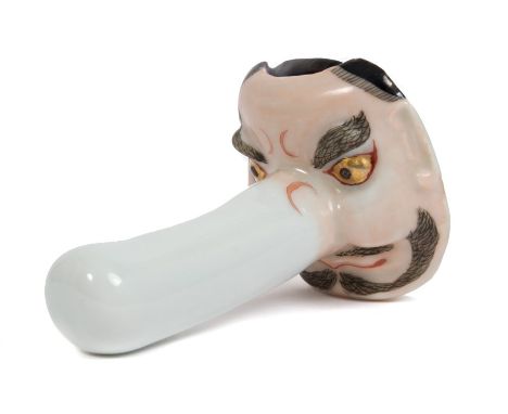 Late 19th / early 20th century Japanese porcelain male mask with large protruding nose and polychrome decoration - made for i
