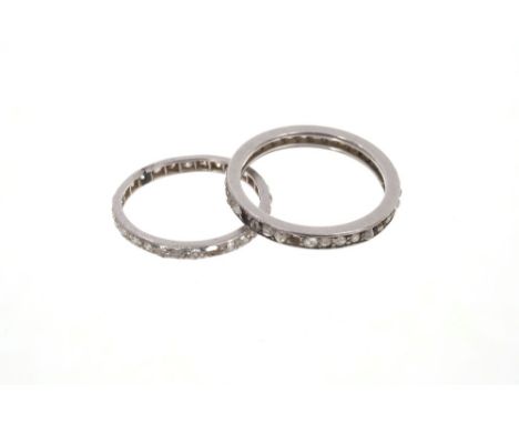 Two diamond full band eternity rings, one with rose cut diamonds and the other with single cut diamonds  CONDITION REPORT Ros