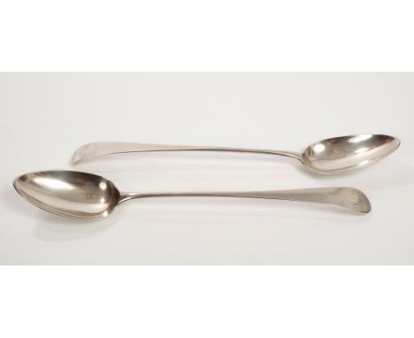 Pair George III silver Old English pattern serving spoons with engraved initials - R. W. M. (London 1794), Peter & Anne Batem