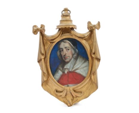 English School 17th century miniature portrait on ivory of Sir Wadham Wyndham (1609 - 1668), painted half-length wearing his 