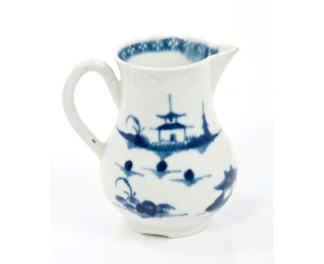 18th century Worcester blue and white sparrow-beak jug with Cannonball pattern decoration and blue crescent mark, 7.5cm high 