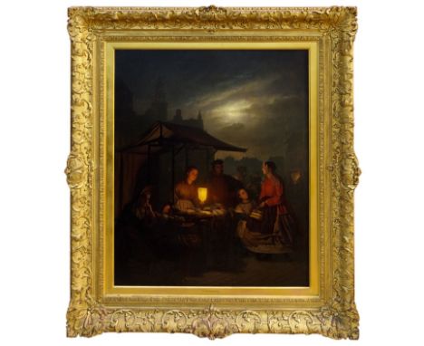 Petrus Van Schendel (1806 - 1870), oil on panel - The Night Market by lamplight, signed, 78cm x 61.5cm, in period gilt gesso 
