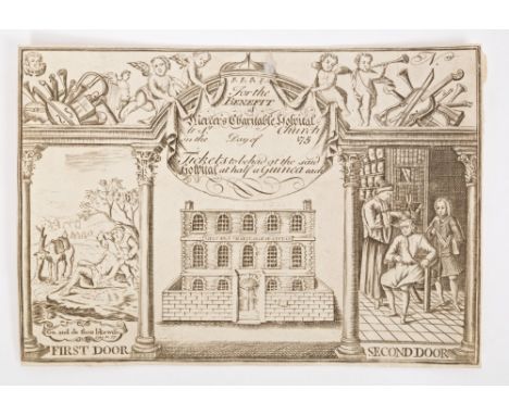 Rare 18th century Mercer's charitable hospital ticket decoratively engraved, 13cm x 18cm