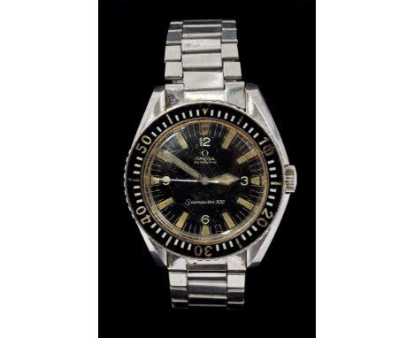 Rare 1960s gentlemen's Omega Automatic Seamaster 300 stainless steel wristwatch, the circular black dial with Arabic numerals
