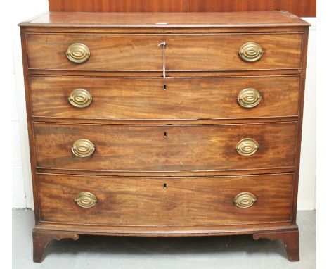 George III mahogany and boxwood line-inlaid chest of drawers with crossbanded top and four graduated drawers, on splayed brac
