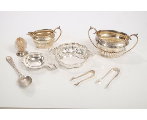 Selection of miscellaneous Victorian and early 20th century silver - including sugar and cream, cut glass pepper with silver 