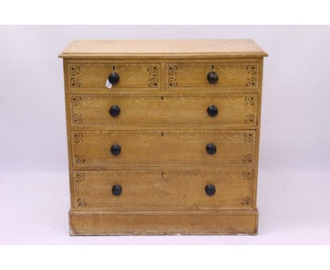 Victorian grained pine chest of drawers with two short over three long graduated drawers, on bracket feet, 99cm wide x 48cm d