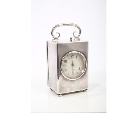 Late Victorian silver carriage clock with eight day repeat movement and lever escapement striking on a gong, white enamel dia