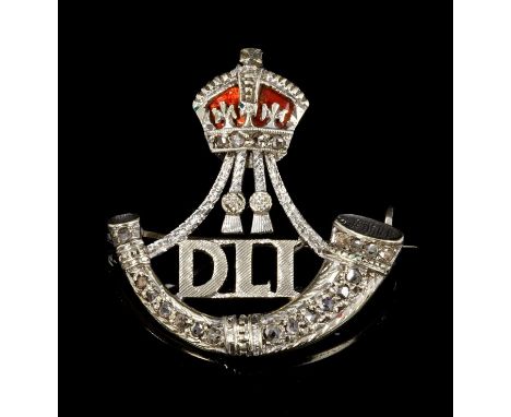 White gold, diamond and enamel military officers' sweetheart regimental brooch for the Durham Light Infantry, 26mm CONDITION 