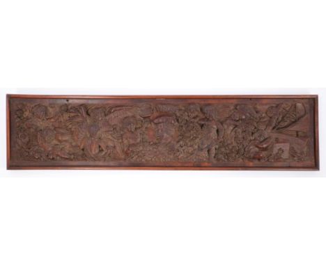 Victorian finely carved fruitwood panel carved on a nautical theme, with cherubs and foliage about central profile portrait, 