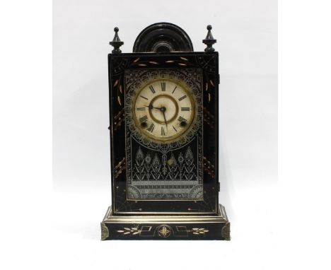 Early 20th century american ebonised mantel clock, 26 x 44cm. 