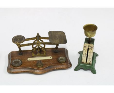 Vintage Duck / Hen egg scale and a set of postal scales with brass weights (2) 19cm. 