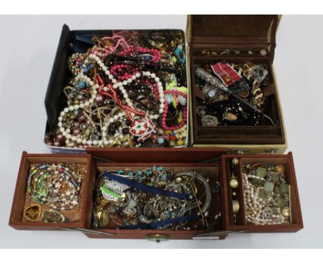 Three boxes of vintage and later costume jewellery (a lot) 