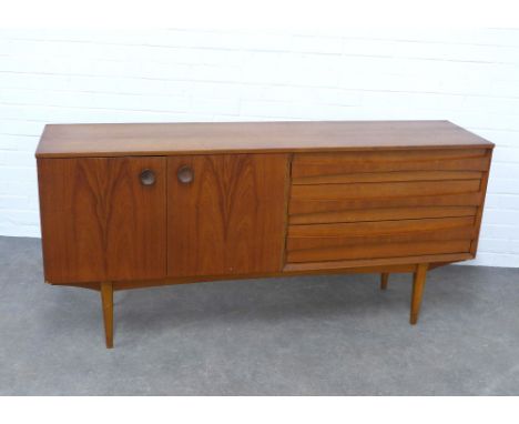 Vintage mid century teak sideboard, with three drawers and two doors, 163 x 77 x 42cm 