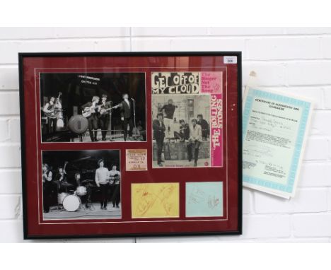 Rolling Stones autographs, comprising a set of 1960's  autographs in red ballpoint pen on two autograph book pages, signed by