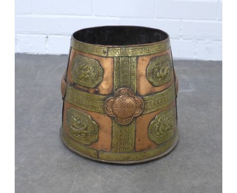 Copper and brass planter, 25 x 24cm. (lacking handles) 