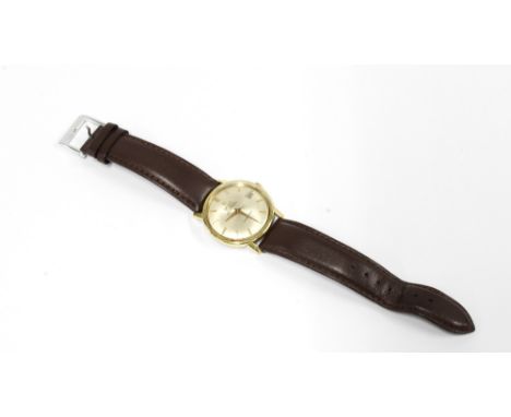 OMEGA AUTOMATIC CHRONOMETER CONSTELLATION,  Gents gold plated calendar wristwatch on a brown leather strap, complete with Ome