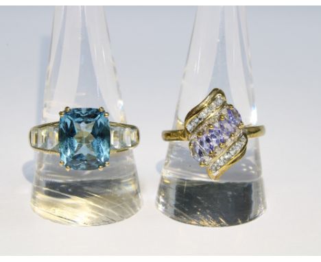 9ct gold tanzanite dress ring and a 9ct gold gemset cocktail ring (2) 