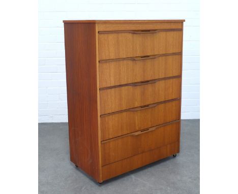 Vintage retro teak five drawer chest, 74 x 105 x 41cm. 