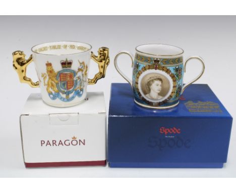 Paragon loving cup to commemorate QEII Golden Jubilee and a Spode bone china  loving cup, boxed (2) 14 x 8cm. 