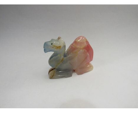 A piece of coloured jade (blue and red) shaped like a camel, 9cm x 7cm