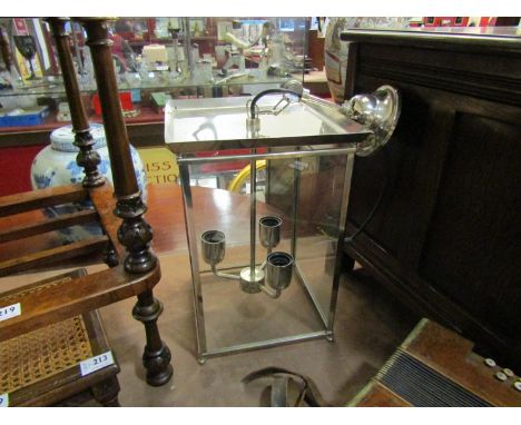 A square lantern style chandelier