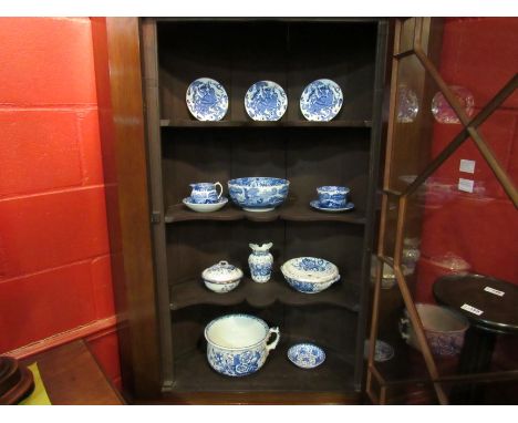 A selection of Spode "Italian" pattern blue and white along with a York blue and white chamber pot, drainer, Royal Worcester 