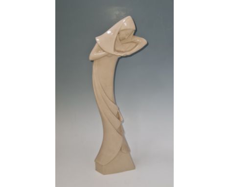 ROY SMITH (R.W.A. Wedgwood sculptor). Signed verso, dated 1934, ceramic sculpture, Art Deco style veiled lady with cupped han