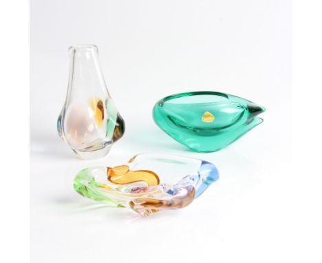 Three Czech glass pieces, a Miloslav Klinger for ZBS Zelezny Brod beryl green bowl, approx. width 15cm, together with a Frant