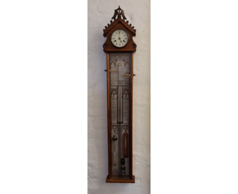 An Admiral Fitzroys Barometer, wall hanging and topped with clock, height 121cm. IMPORTANT: Online viewing and bidding only. 