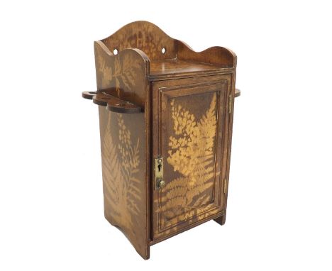 Fern ware - wall hanging smoker's cabinet with door to front and pipe holders, 13" high