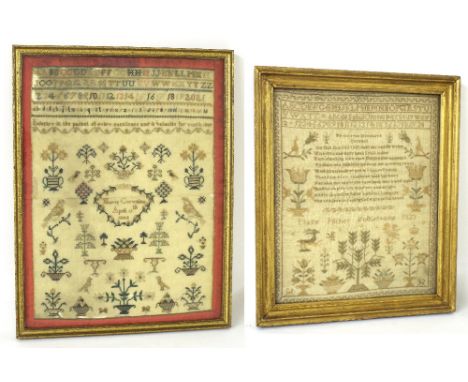 19th century woolwork tapestry by Mary Pilcher of Folkestone, stitched with a poem titled 'To my ever honoured parents', fram
