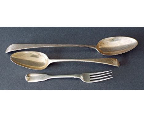 George III Old English silver basting spoon engraved with the crest of a pig, maker George Smith, London 1782, 11.5" long; to