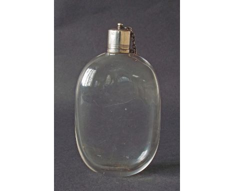 Victorian silver lidded glass spirit flask, maker Thomas Johnson, London 1876, 6" long