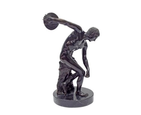 Cast bronze study of Olympus, upon a black grained marble base, Galleria R. Romanelli, Firenze, 14" high