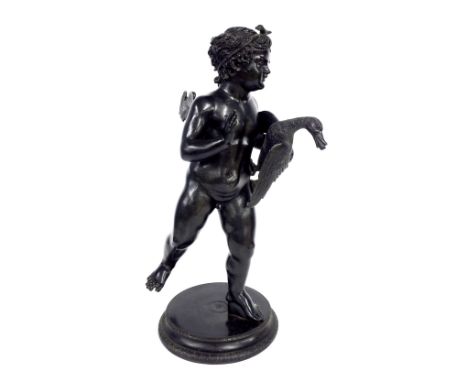 Sabatino (Italian, late 19th century) -  bronze study of a cherub holding a goose, signed and dated 1884, 24" high (repair to