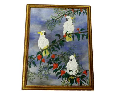 Oenone Hammersley (20th century, American) - 'Sulphur crested cockatoos', signed and dated 1989, watercolour with highlights,