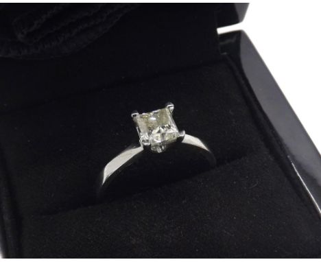 Platinum princess-cut solitaire diamond ring, 0.75ct, clarity VS2/SI1, colour J/K, ring size N, boxed