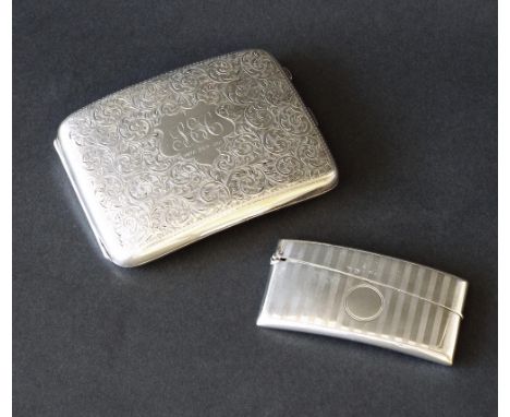 Early 20th century silver hip shaped cigarette case engraved with scrolled foliage, maker John Rose, Birmingham 1913, 4.5" lo