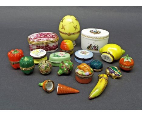 Collection of eight Limoges porcelain trinket boxes in the form of fruit and vegetables to include bananas, carrots pepper et
