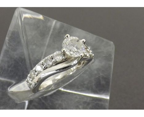 18ct white gold solitaire diamond ring with diamond set shoulders, round brilliant-cut, 1.50ct approx, clarity I1, colour G/H