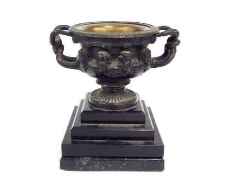 Bronze model of the Albani Vase, upon a stepped square black marble base, 8" high