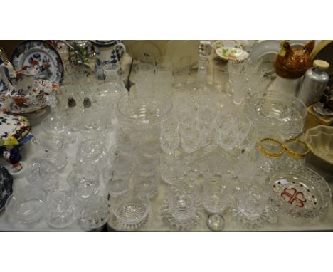 Glassware - a set of six Waterford crystal wine glasses, a set of ten Waterford crystal dessert wine glasses; Stuart glass; E