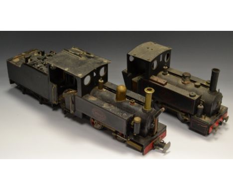 A Mamod Steam Railway Co 0-4-0 engine with tender, modified, RC fitted, black; another similar locomotive