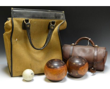 Bowls - a pair of Jaques vintage biased bowls, no.2 and no.3, cased; another pair, wooden; a Taylor Rolph jack