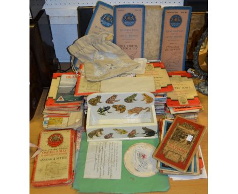 Various early 20th century ordnance survey maps; a 20th century decoupage letter rack, applied frog decoration; The Delicious