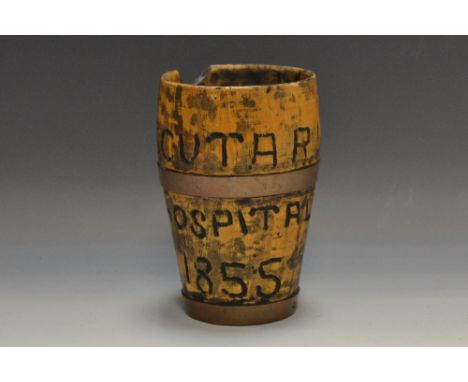 Crimea War, Florence Nightingale - a mid-19th century bowed cylindrical beaker, naively carved in relief Scutari Hospital 185
